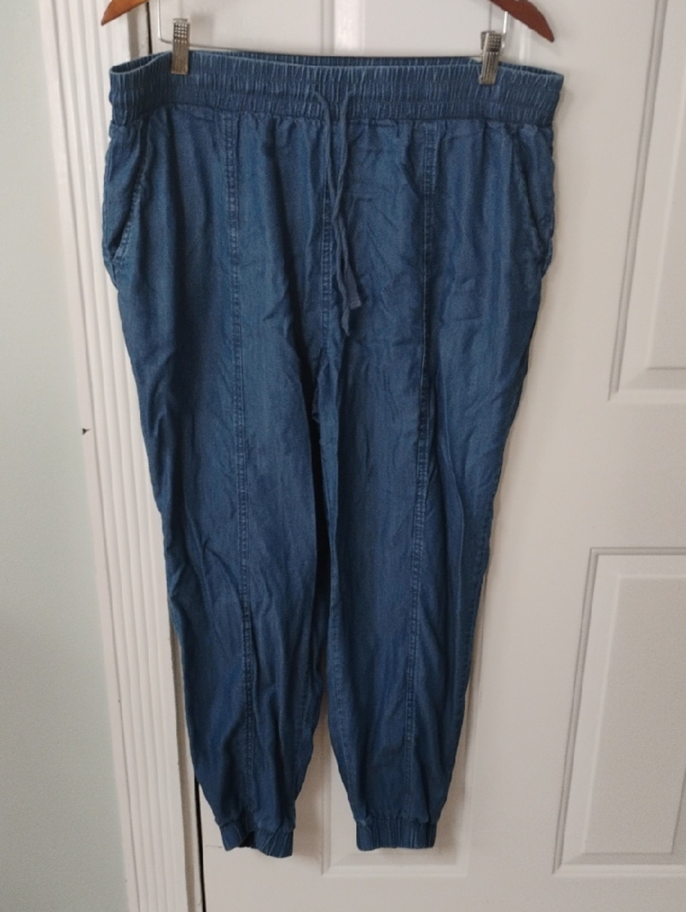 Relaxed Blue Denim Drawstring Jogger Pants